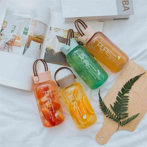 450ml水のボトルポータブルスポーツレモンロープ透明なプラスチックS Travel Drinkware Cup 210423