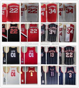 1993-94 Retro Men Hakeem Olajuwon 34 Clyde Drexler 22 Koszulki Koszykówka 2004-05 Tracy 1 Mcgrady Kaktus 01 Jack Shirts 02-03 Yao Ming 11 Meth Granatowy pasek czerwony biały