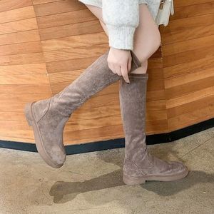 Boots Soede Mid-Calf Color Round Round Toe Low How Cheel Zipper Warm Slim Women Simplicity Simplicity
