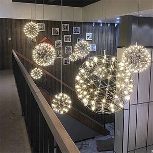 Musujące gwiazdy Ball Żyrandol Luksusowy LED Kreatywny Okrągły Wisiorek Lampa Fajerwerk Light Shopping Mall Restauracja Hotel Lobby Schody Światło