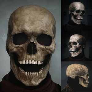 Creepy Halloween Party Face Mask Full Head Skull Helmet Cosplay Props Movable Jaw Creative Funny Unisex Adults Scary Mascaras