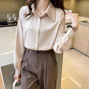 Kore İpek Kadın Gömlek Saten Bluzlar Kadın Uzun Kollu Beyaz Gömlek Bluz Top Artı Boyutu Kadınlar