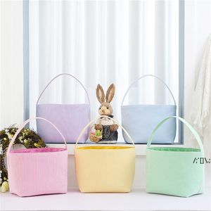 5 Colors Easter Eggs Basket Festive Seersucker Stripe Candy Bucket Kids Toys Storage Bag Household Laundry Baskets RRD12947