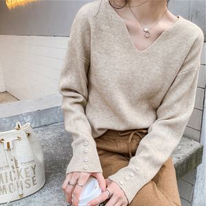 Autumn Winter Women Sweaters Female Tops Knitted Thin Pullover Solid V-neck Loose Elegant Office Lady Casual All Match