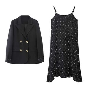 Plus size women's XL-5XL feminine suit jacket solid color ladies small Elegant polka-dot sling dress women 210527