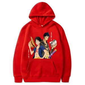 Anime One Piece Hoodie Mężczyźni i kobiety Harajuku Pullover Drukowane Luffy Bluzy Z Długim Rękawem Loose Streetwear Hoodie Topy H1227