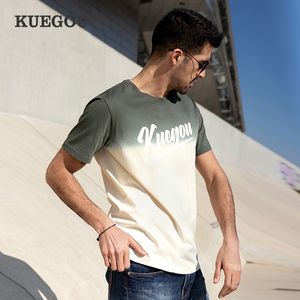 Kuegou 100% хлопчатобумажная одежда мужская бандальная футболка с коротки