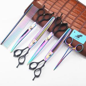 TOP quality FREELANDER 8.0 inch cutting/dense teeth thinning hair scissors rainbow body black handle with high grade leather case