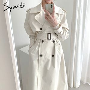 Syiwidii ​​Trench Coat för Kvinnor Jacka Vinter Kläder Lång Vår Fashion Koreansk Vintage Office Lady Now-Down Collar A-Line 210417