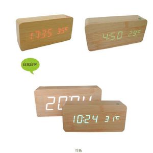 Timer Creativo e semplice LED Orologio in legno con controllo audio Moda Allarme elettronico Silenzioso