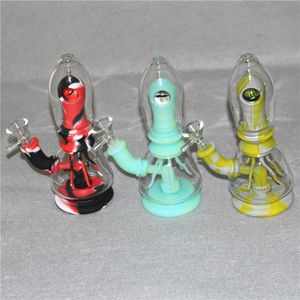 7.8 '' Su Borusu DAB Rigs Silikon Bong Taşınabilir Nargile Yayılamaz Silikon ve Kaseler ile Cam Stil