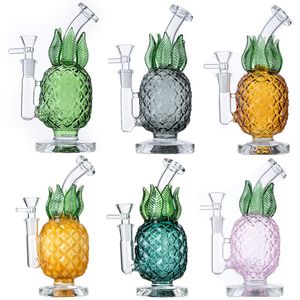 Ananas Bong Vattenpipor Unika Big Glass Bongs 5mm Heady Gul Grön Färger Recycler Dab Rig Bubbler Perc Torus Water Pipes Tjocka oljeriggar med skål WP2194