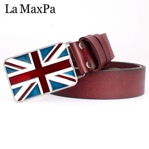 Wholesale union jack gifts resale online - Drop Fashion Belt Men Women Genuine Leather British Flag Buckle Union Jack Waistband Casual Gift Belts