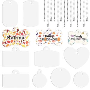 Sublimation Dog Tags With Long Necklace Chain Blank Pet ID Tag Aluminum Double Sided Pendants for DIY Metal Stamping Blanks