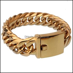 Link Bracelets Jewelrylink Corrente de 16mm de largura 711 Jóias encantadoras de comprimento 316L Aço inoxidável dourado Curb Homens Bracelete feminino Handmad