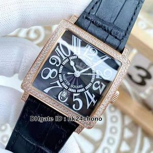 High Quality Master Square 6000 H SC DT V D Automatic Men's Watch Diamond Bezel Black Dial Number Mark Rose Gold Gents Watches