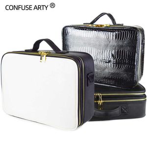 Wholesale travel makeup bag with compartments resale online - PU Leather Makeup Bag Large Capacity Compartment Travel Tattoo Storage Cosmetic Case
