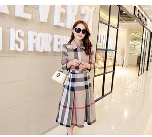 Designer Spring Women Dress Summer Long Sleeve Stand Collar Plaid Party Work Business Shirt Abiti Abbigliamento