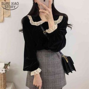 Sonbahar Uzun Kollu Kız Bluz Boy Tops Kore Vintage Siyah Kadın Gömlek Tek Göğüslü Kış Giysileri Kadınlar 11606 210508