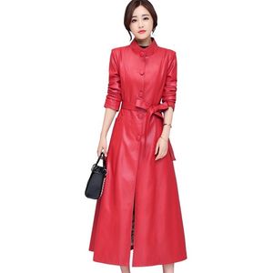 Lederjacke Damen rot schwarz L-4XL plus Größe Frühling Herbst koreanische Mode lässig Futter langer Kunstledermantel LR870 210531