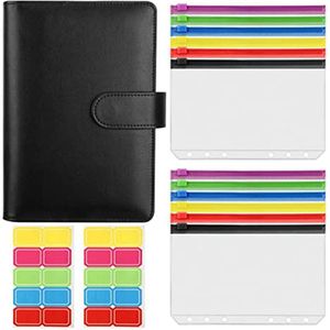 Presente Envoltório A6 Binder, PU Couro Notebook Envelope Budget com dinheiro, clipe de dinheiro, fecho fivela magnética