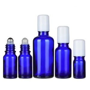 Vuoto Crema per occhi Rotolo sulla bottiglia 5ml 10ml 15ml 20ml 30ml 50ml 100ml 100ml vetro essenziale fiale di olio essenziale bianca tappo in acciaio in acciaio vetro perline blu profumo contenitore riutilizzabile