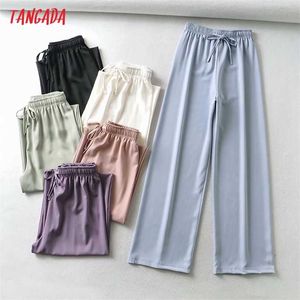 Tangada Fashion Women Summer Cool Wide Leg Pants Trousers Pockets Buttons Office Lady Pants Pantalon 2T10 211105