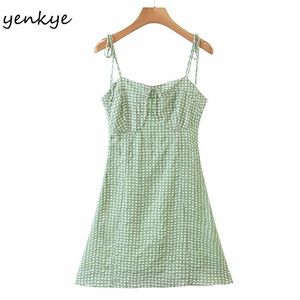 Старинные зеленые горошек сексуальное платье для слинга Женщины без рукавов A-line белье праздник лето мини-Vestido 210514