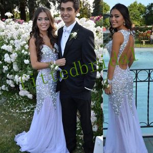 Syrenki Prom Dresses Długie Suknie Wieczorowe Halter Iskrzydlanie Zroszony Kryształ Illusion Neck Birthday Party Suknia