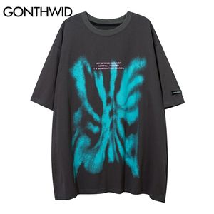 Koszulki Hip Hop Graffiti Szkielet Print Punk Rock Gothic Tshirts Streetwear Moda Harajuku Krótki Rękaw Bawełniane Topy 210602