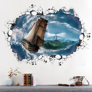 3d sea of clouds sailing large wall stickers home decor living room bedroom diy art mural removable wall sticker 210420