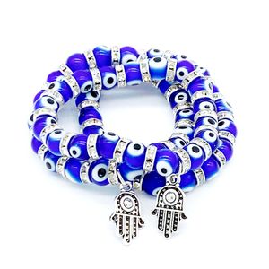 Lucky Hand Eye Strands Beaded Pendant Bracelets Handmade Beads Elastic Bangle Unisex Women Men Fashion Jewelry