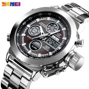 Skmei Dual Time Cyfrowe zegarki dla Męskie Chrono Sports Mężczyźni Zegarek na rękę Stal ze stali nierdzewnej Big Dial Clock Reloj Hombre 1515 q0524