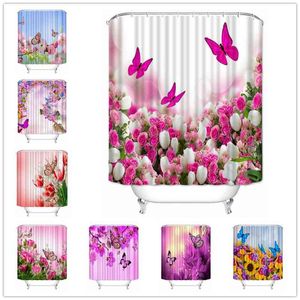 Musife Custom High Quality Butterfly Flower Shower Curtain Waterproof Bathroom Polyester Fabric 210915