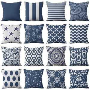 Kudde / dekorativ kudde marinblå blå geometriska linne kuddar täcker modern mode nordisk soffa enkel kudde vardagsrum dekor kasta fall1