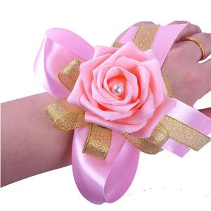 Dekorativa blommor Kransar 10 stycken 100% Handgjorda Pe Rose Artificial Hand Corsages Bridesmaid Wrift för bröllopsdekoration