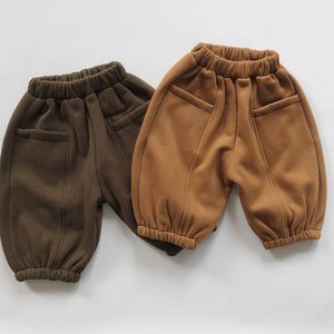 Winter Kids Baby Boys Girls Pocket Pants Children's Clothing Casual Thicken Children Bloomers 210429