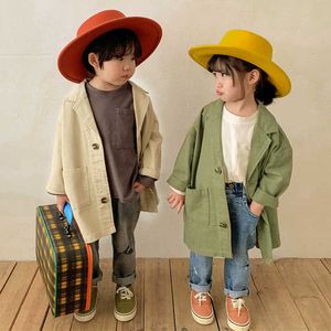 Primavera outono japão estilo unisex crianças cor sólida casual trench casacos meninos e meninas macio solto longos casacos roupas 210615