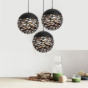 Modern LED Pendant Lamp White Black Round ball Metal Hollowed Pendant Light Stair Dinning Living Room Hanging Lighting