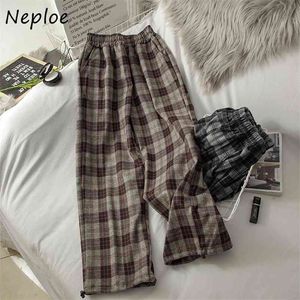 Neploe Vintage Plaid Wiosna Jesień Spodnie Kobiety Wysokiej Talii Hip Proste Pantalones Spodnie Spodnie Outwear Femme 210510