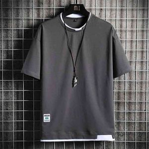 Summer T-shirt Fashion Clothing Solid Color Pure Cotton Short-sleeved Round Neck Casual Slim Block Top 210714