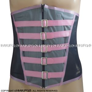 Zwart en parel roze zilver sexy latex korsetten met gespen rubberen bustiers Topkleding