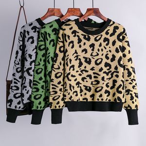 Jumper Jesień Zima Dzianiny Swetry Kobiety Koreańskie Oversize Swetry Kobiet Leopard Jacquard Moda Wełniana Wełna Pullover 210420
