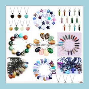 Pendant & Jewelry Natural Stone Pendants Necklaces Star Moon Six Prism Cross Water Crystals Amethyst Quartz Bead Chakra Healing Point Drop D