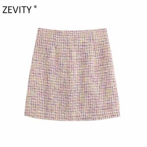 Zevity Frauen Vintage Tweed Woolen Slim Bleistiftrock Faldas Mujer Damen Rückenreißverschluss Vestido Chic Casual Marke Miniröcke QUN682 210603