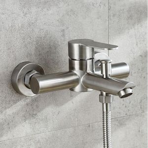 Bathroom Shower Sets Double Hole Wall Mount Cold Water Mixer Triple Valve Nozzle Tap 304 Stainless Steel Bathtub Faucet Faucets