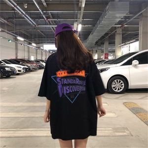 Kore Ulzzang Chic Grafik Baskılı Eski Okul Tarzı Büyük Boy Tüm Maç Kadın Tee Tops Kız T-Shirt 210522