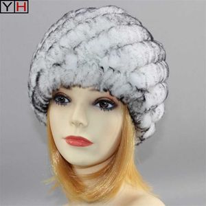 Zimowe Kobiety Rex Rabbit Fur Kapelusze Śliczne Panie Ciepłe Czapki 100% Natural Fur Hat Fashion Hepdress 211119