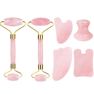 Rose Quartz Jade Roller Face Care Massager Natursten Gua Sha Scraping Facial Lift Neck Body Massage Anti Wrinkle Cellulite Health Beauty