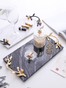 Naczynia Płyty Nordic Natural Marble Tray Kitchen Strewa Stolika domowa prostokątny uchwyt Deser Talerz kosmetyczny magazyn dekoracyjny ozdoba